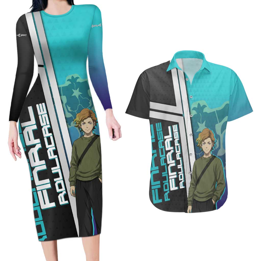 Black Clover Finral Roulacase Couples Matching Long Sleeve Bodycon Dress and Hawaiian Shirt Anime Illustration Style