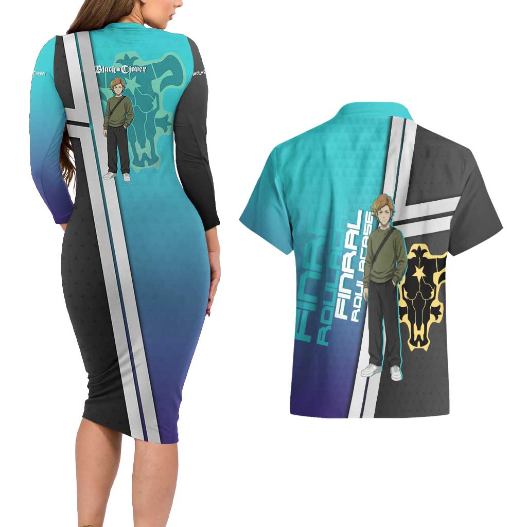 Black Clover Finral Roulacase Couples Matching Long Sleeve Bodycon Dress and Hawaiian Shirt Anime Illustration Style