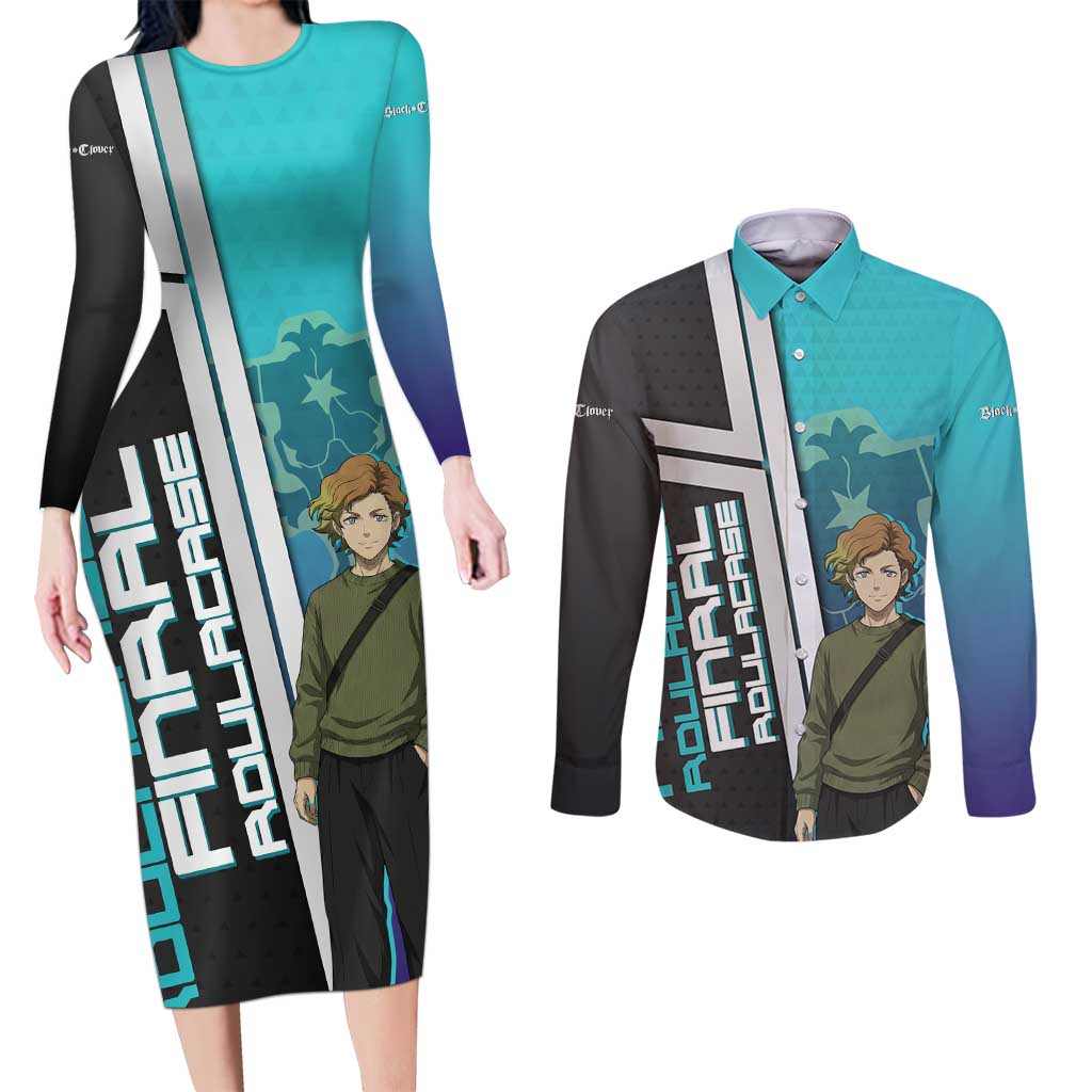 Black Clover Finral Roulacase Couples Matching Long Sleeve Bodycon Dress and Long Sleeve Button Shirt Anime Illustration Style