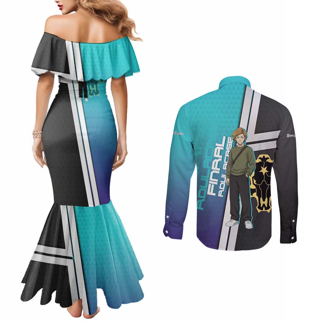 Black Clover Finral Roulacase Couples Matching Mermaid Dress and Long Sleeve Button Shirt Anime Illustration Style