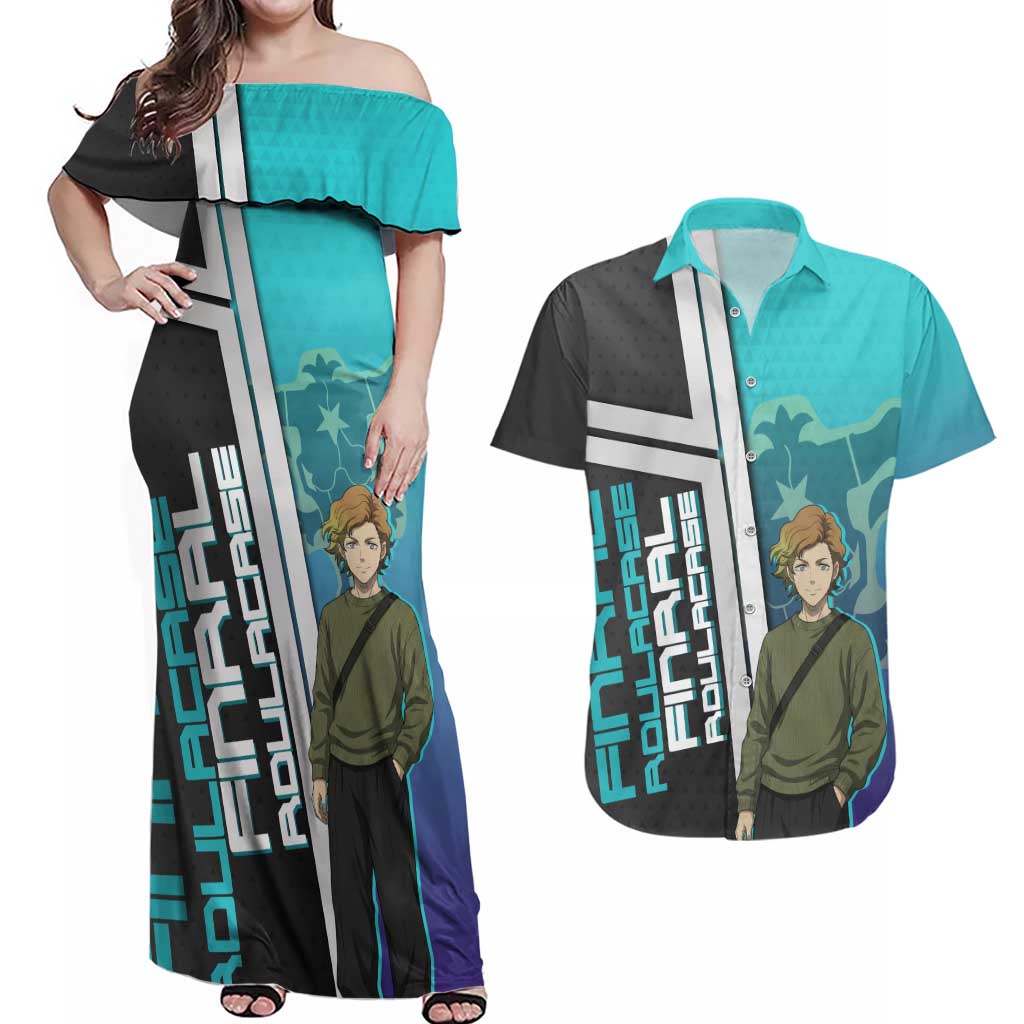 Black Clover Finral Roulacase Couples Matching Off Shoulder Maxi Dress and Hawaiian Shirt Anime Illustration Style