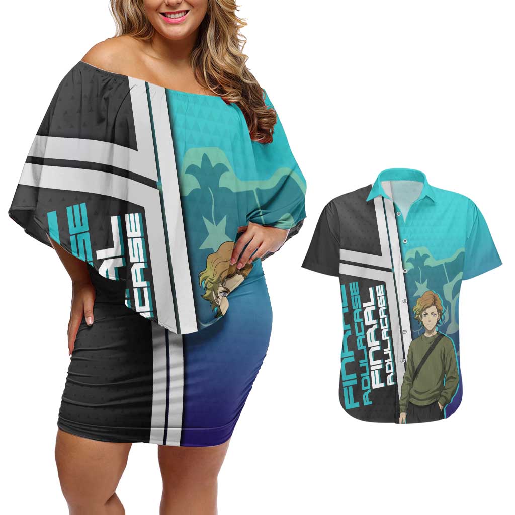 Black Clover Finral Roulacase Couples Matching Off Shoulder Short Dress and Hawaiian Shirt Anime Illustration Style