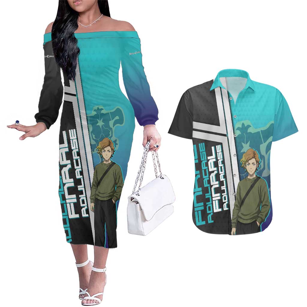 Black Clover Finral Roulacase Couples Matching Off The Shoulder Long Sleeve Dress and Hawaiian Shirt Anime Illustration Style