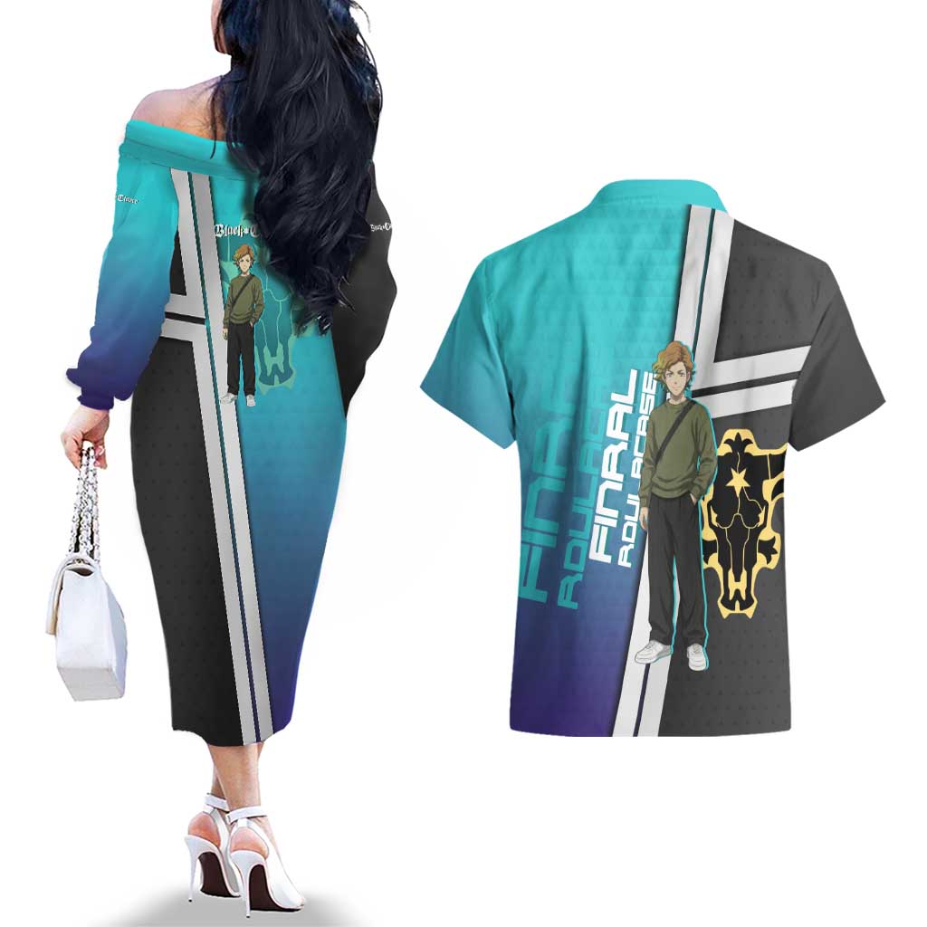 Black Clover Finral Roulacase Couples Matching Off The Shoulder Long Sleeve Dress and Hawaiian Shirt Anime Illustration Style