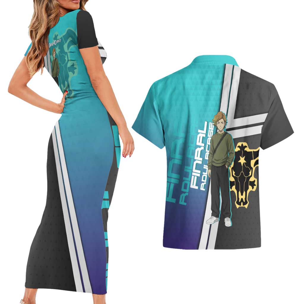 Black Clover Finral Roulacase Couples Matching Short Sleeve Bodycon Dress and Hawaiian Shirt Anime Illustration Style