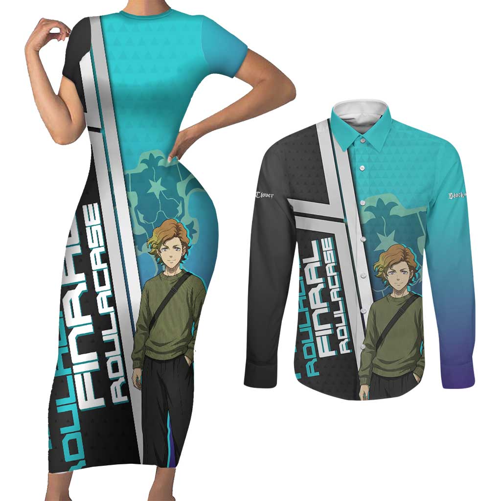 Black Clover Finral Roulacase Couples Matching Short Sleeve Bodycon Dress and Long Sleeve Button Shirt Anime Illustration Style
