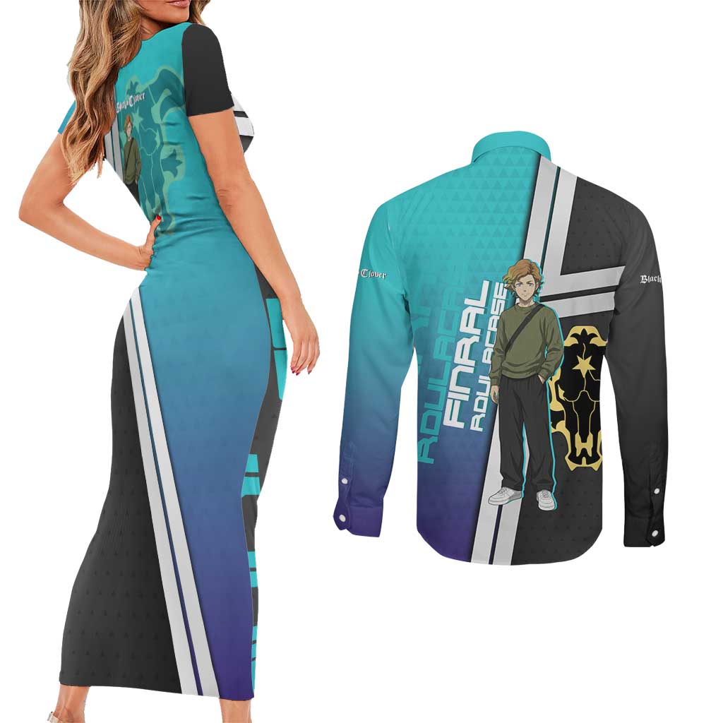 Black Clover Finral Roulacase Couples Matching Short Sleeve Bodycon Dress and Long Sleeve Button Shirt Anime Illustration Style