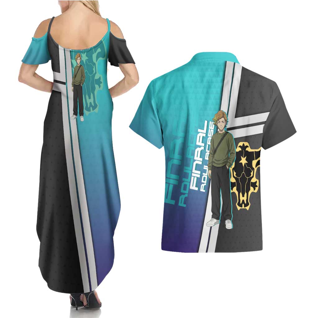 Black Clover Finral Roulacase Couples Matching Summer Maxi Dress and Hawaiian Shirt Anime Illustration Style