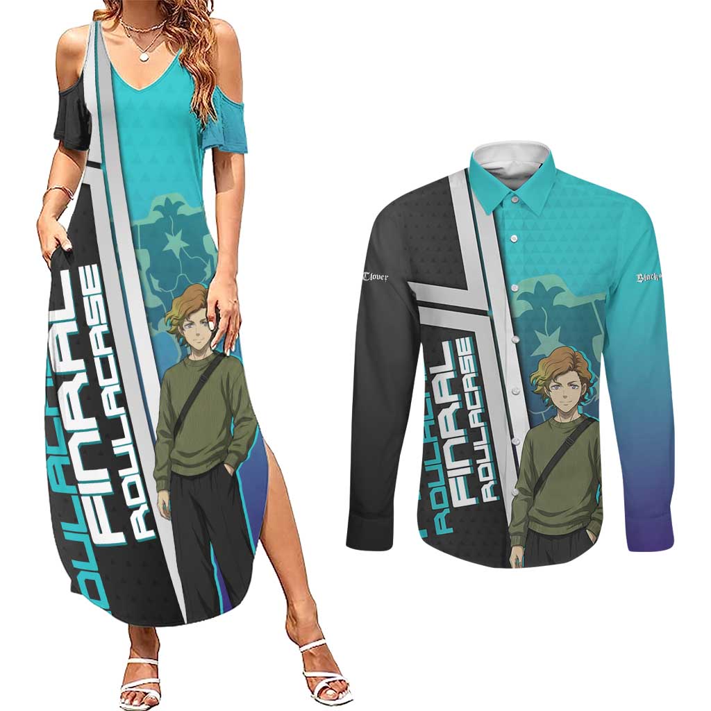 Black Clover Finral Roulacase Couples Matching Summer Maxi Dress and Long Sleeve Button Shirt Anime Illustration Style