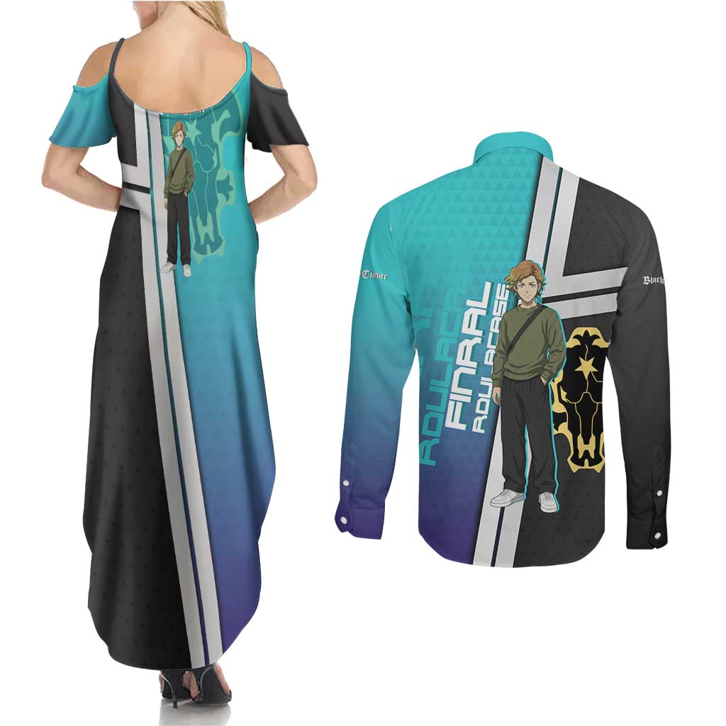 Black Clover Finral Roulacase Couples Matching Summer Maxi Dress and Long Sleeve Button Shirt Anime Illustration Style