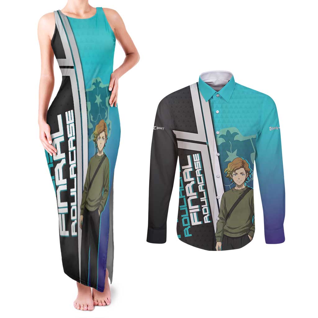 Black Clover Finral Roulacase Couples Matching Tank Maxi Dress and Long Sleeve Button Shirt Anime Illustration Style