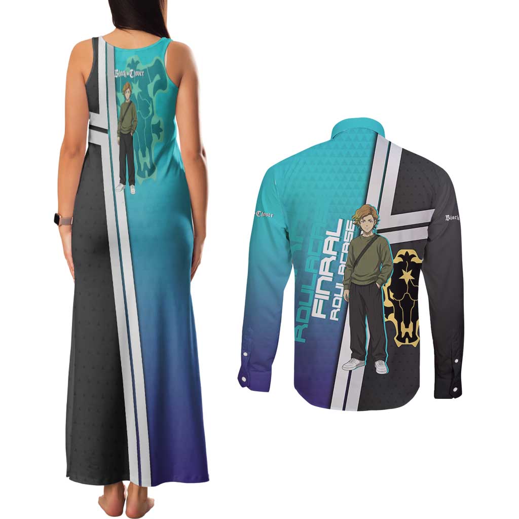 Black Clover Finral Roulacase Couples Matching Tank Maxi Dress and Long Sleeve Button Shirt Anime Illustration Style