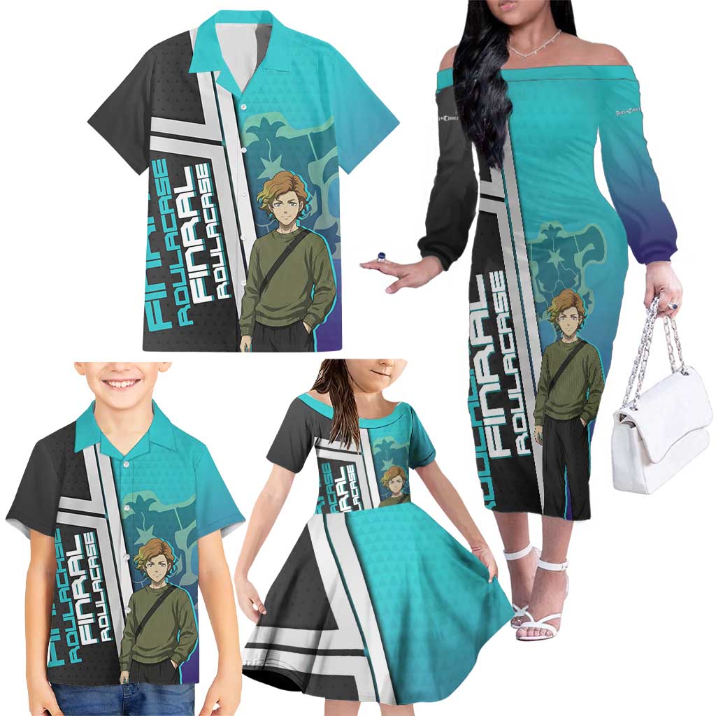 Black Clover Finral Roulacase Family Matching Off The Shoulder Long Sleeve Dress and Hawaiian Shirt Anime Illustration Style