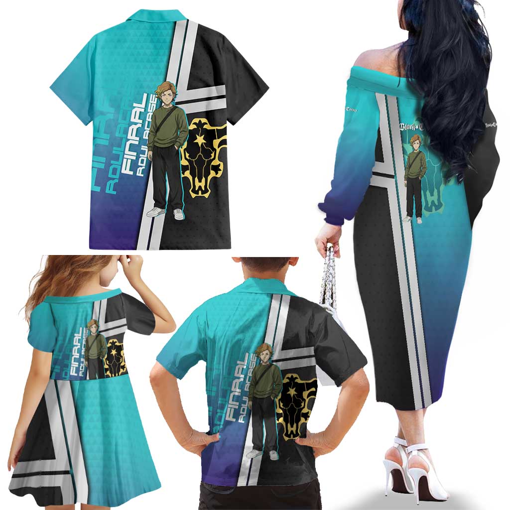 Black Clover Finral Roulacase Family Matching Off The Shoulder Long Sleeve Dress and Hawaiian Shirt Anime Illustration Style