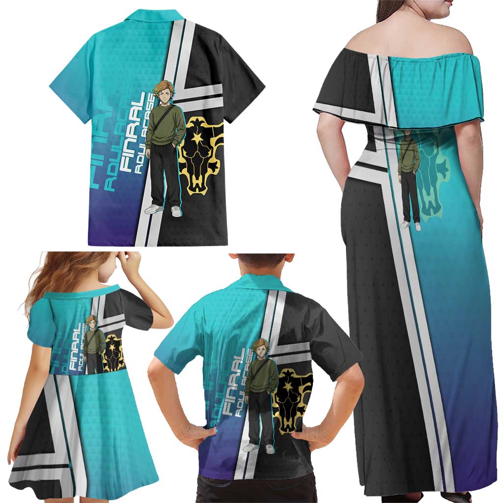 Black Clover Finral Roulacase Family Matching Off Shoulder Maxi Dress and Hawaiian Shirt Anime Illustration Style