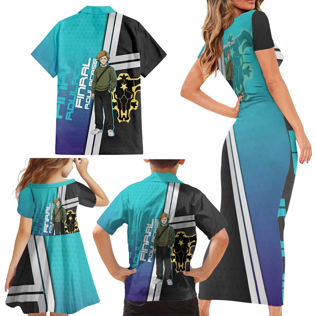 Black Clover Finral Roulacase Family Matching Short Sleeve Bodycon Dress and Hawaiian Shirt Anime Illustration Style