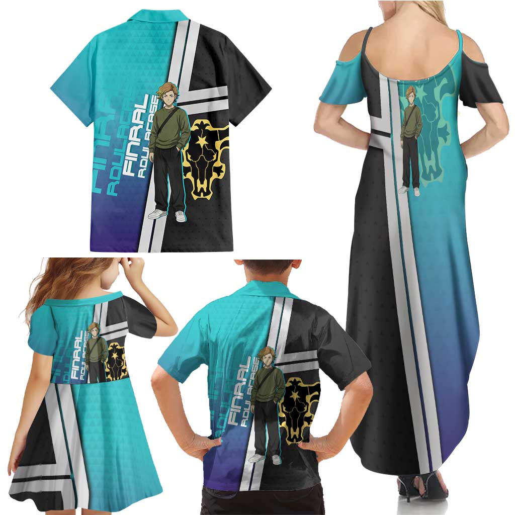 Black Clover Finral Roulacase Family Matching Summer Maxi Dress and Hawaiian Shirt Anime Illustration Style