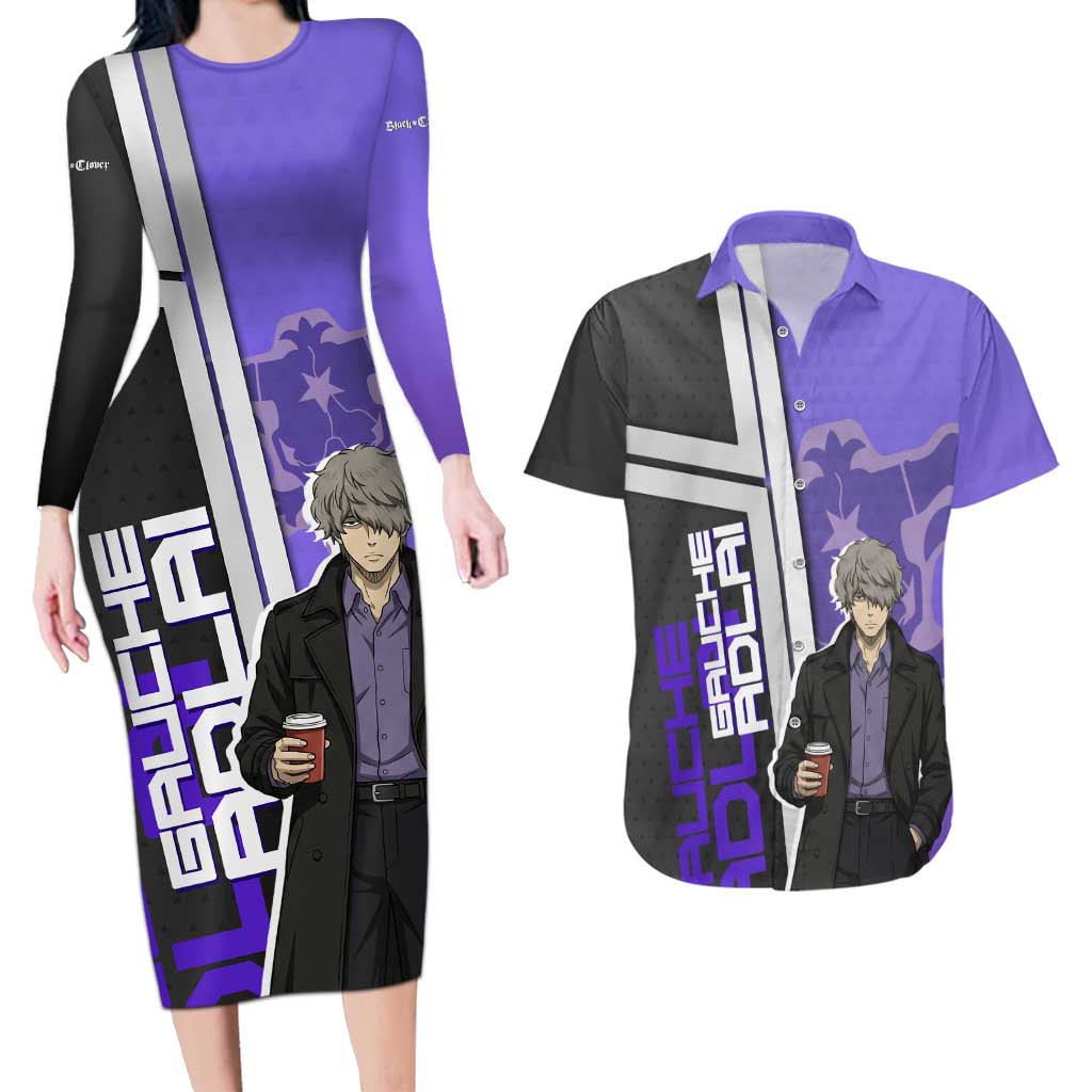 Black Clover Gauche Adlai Couples Matching Long Sleeve Bodycon Dress and Hawaiian Shirt Anime Illustration Style