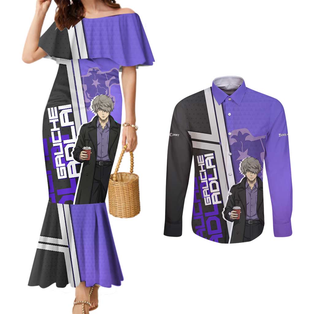 Black Clover Gauche Adlai Couples Matching Mermaid Dress and Long Sleeve Button Shirt Anime Illustration Style
