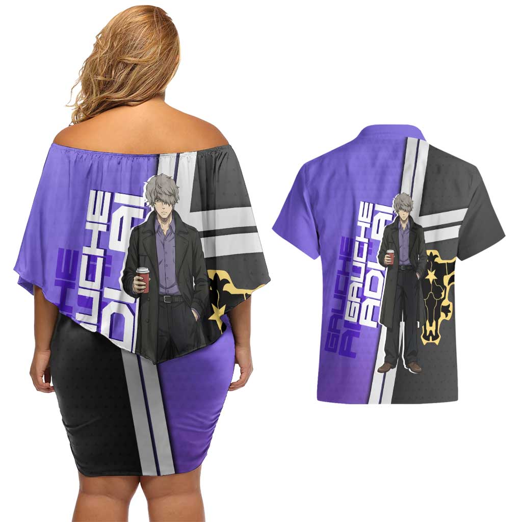 Black Clover Gauche Adlai Couples Matching Off Shoulder Short Dress and Hawaiian Shirt Anime Illustration Style