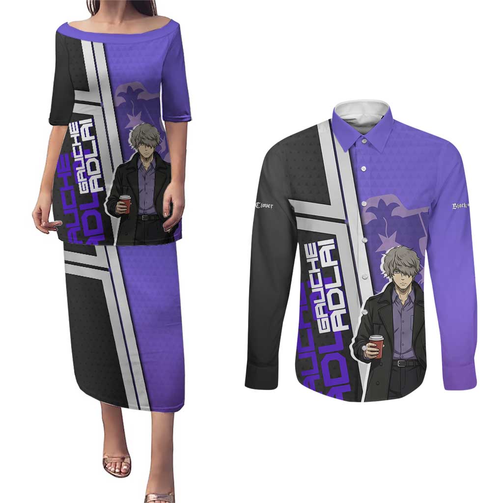 Black Clover Gauche Adlai Couples Matching Puletasi and Long Sleeve Button Shirt Anime Illustration Style