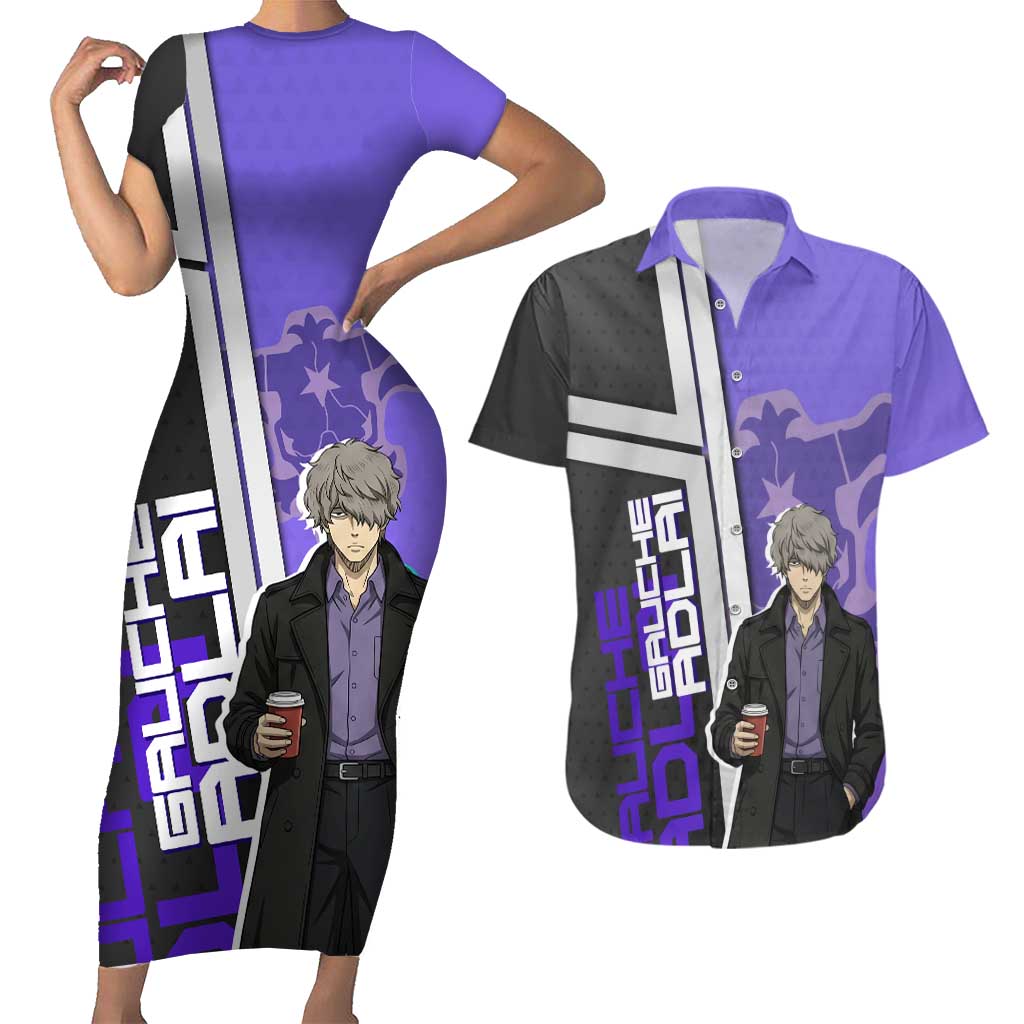 Black Clover Gauche Adlai Couples Matching Short Sleeve Bodycon Dress and Hawaiian Shirt Anime Illustration Style
