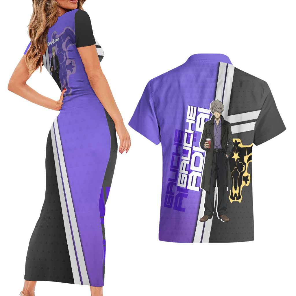 Black Clover Gauche Adlai Couples Matching Short Sleeve Bodycon Dress and Hawaiian Shirt Anime Illustration Style