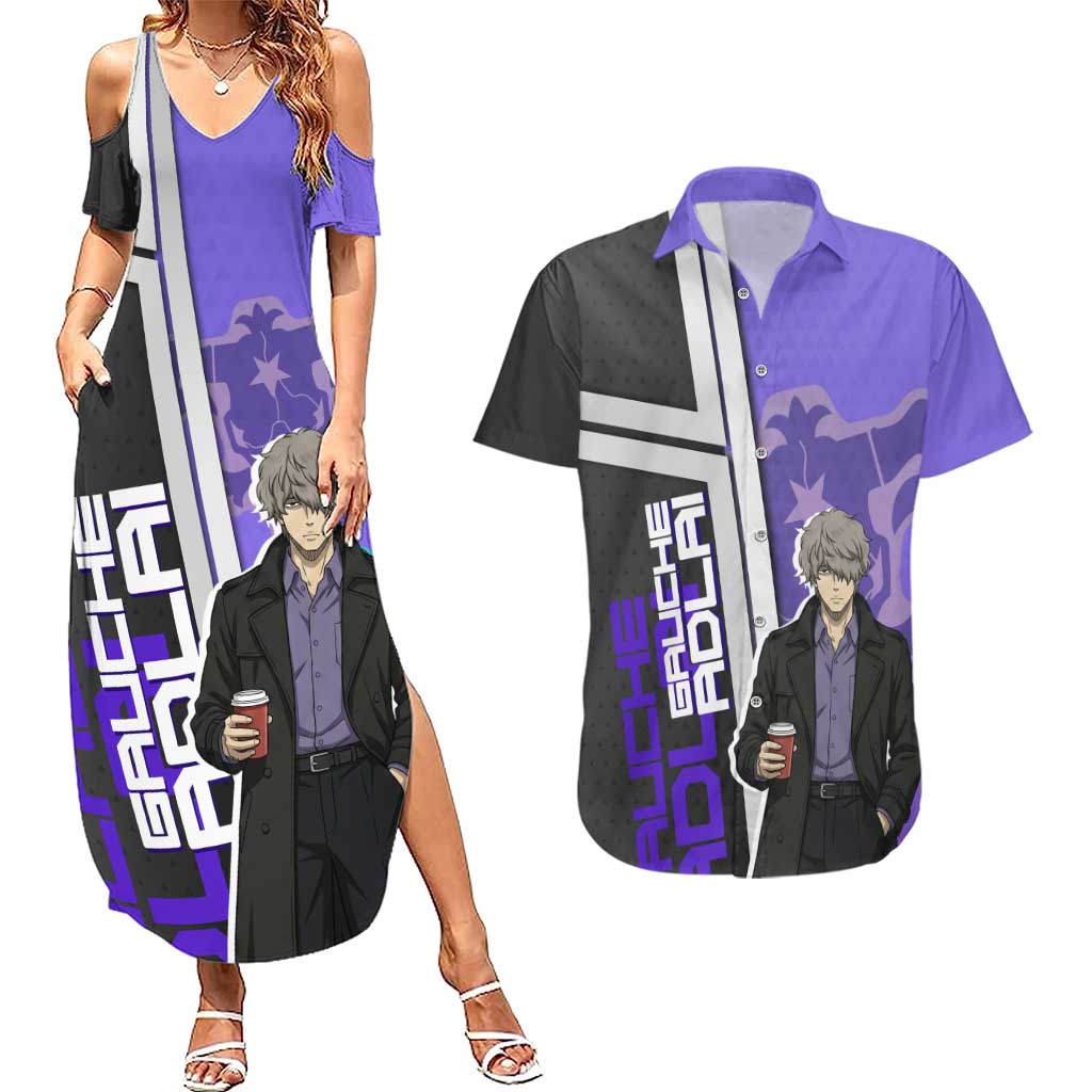 Black Clover Gauche Adlai Couples Matching Summer Maxi Dress and Hawaiian Shirt Anime Illustration Style
