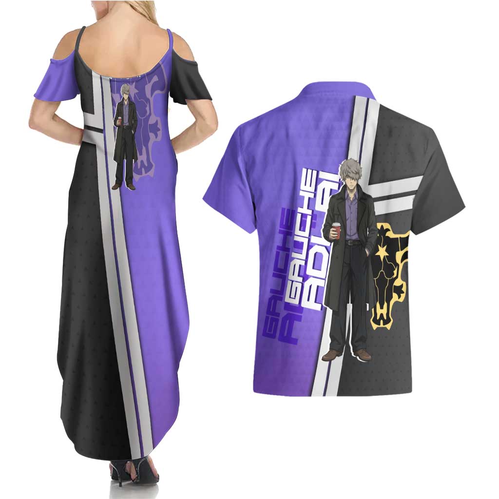 Black Clover Gauche Adlai Couples Matching Summer Maxi Dress and Hawaiian Shirt Anime Illustration Style