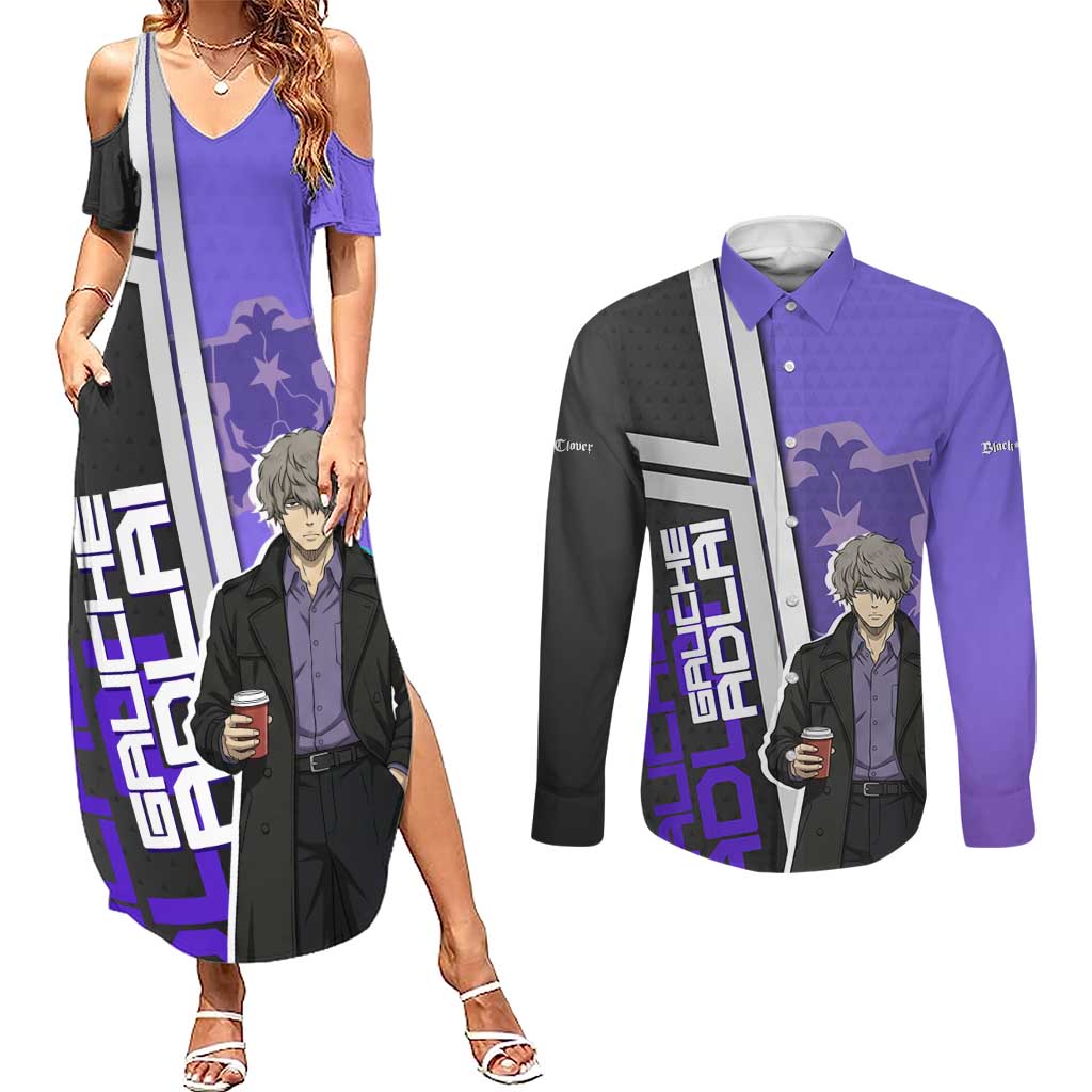 Black Clover Gauche Adlai Couples Matching Summer Maxi Dress and Long Sleeve Button Shirt Anime Illustration Style