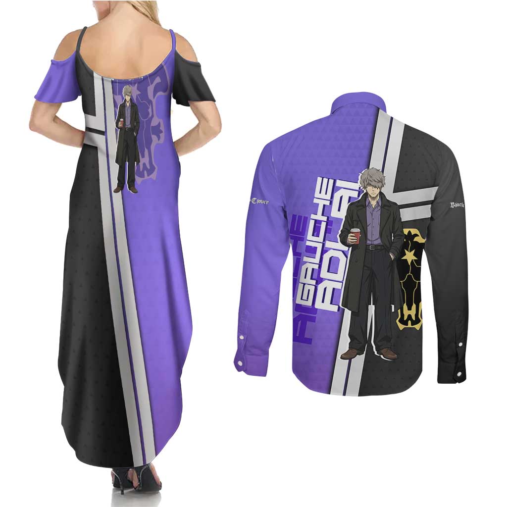 Black Clover Gauche Adlai Couples Matching Summer Maxi Dress and Long Sleeve Button Shirt Anime Illustration Style