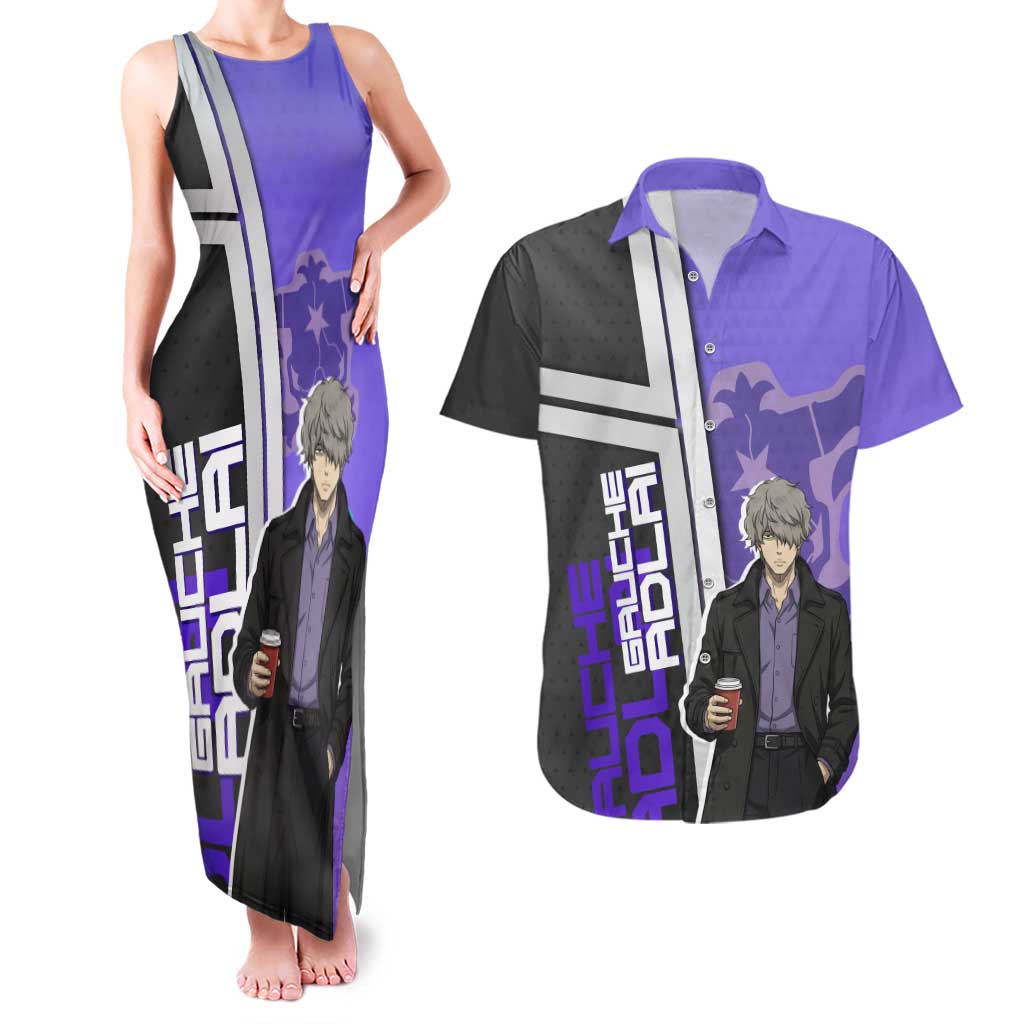 Black Clover Gauche Adlai Couples Matching Tank Maxi Dress and Hawaiian Shirt Anime Illustration Style