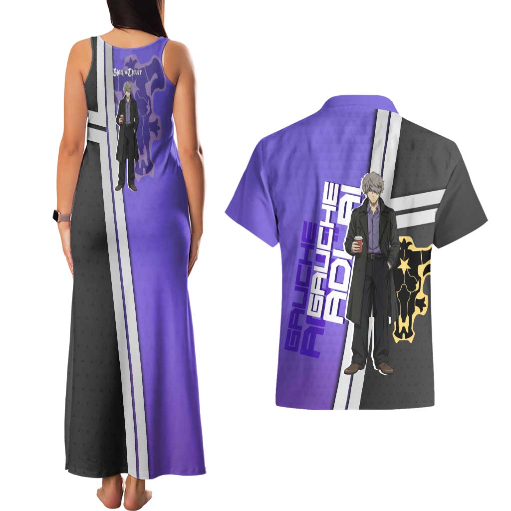 Black Clover Gauche Adlai Couples Matching Tank Maxi Dress and Hawaiian Shirt Anime Illustration Style