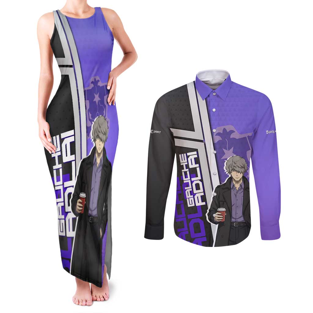 Black Clover Gauche Adlai Couples Matching Tank Maxi Dress and Long Sleeve Button Shirt Anime Illustration Style