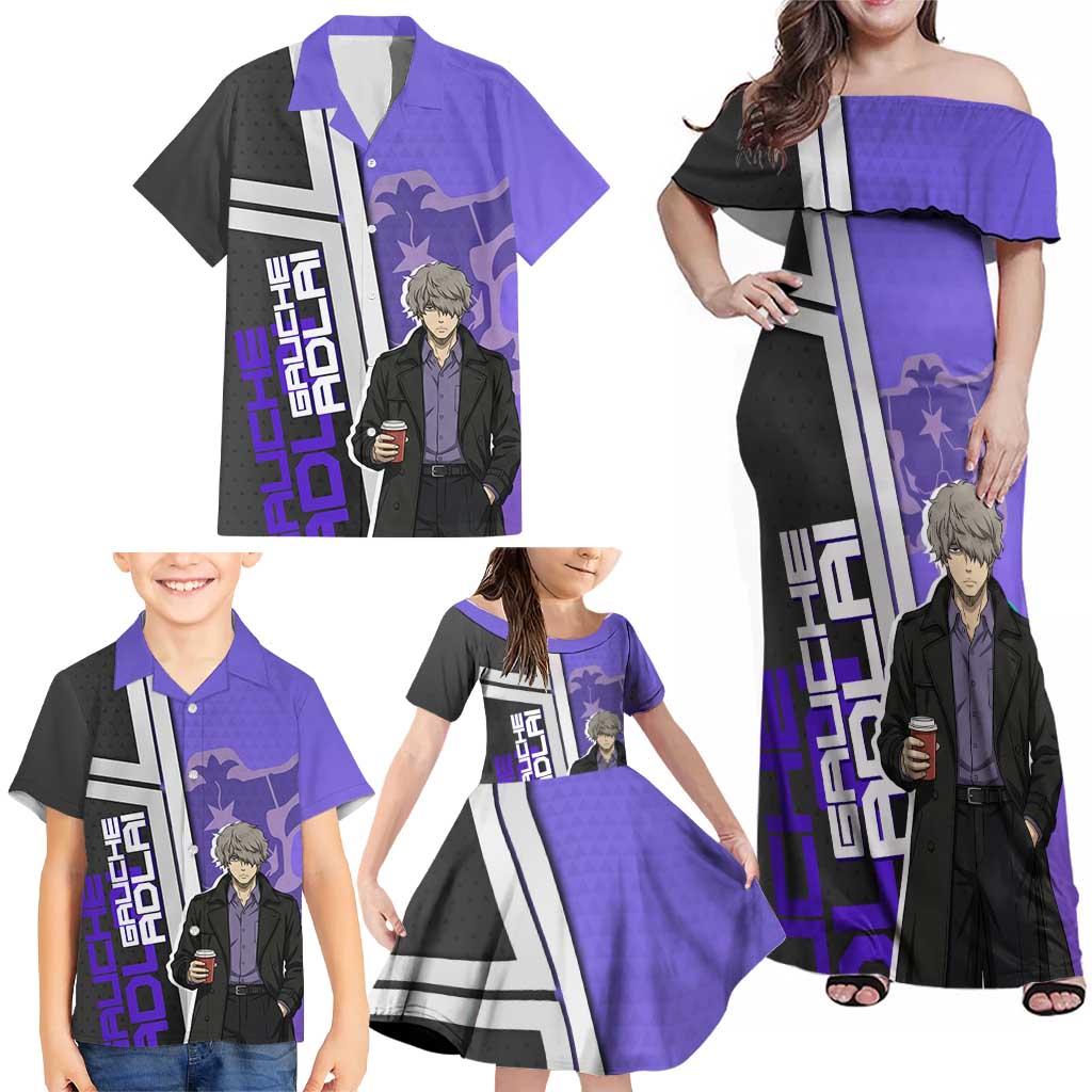 Black Clover Gauche Adlai Family Matching Off Shoulder Maxi Dress and Hawaiian Shirt Anime Illustration Style