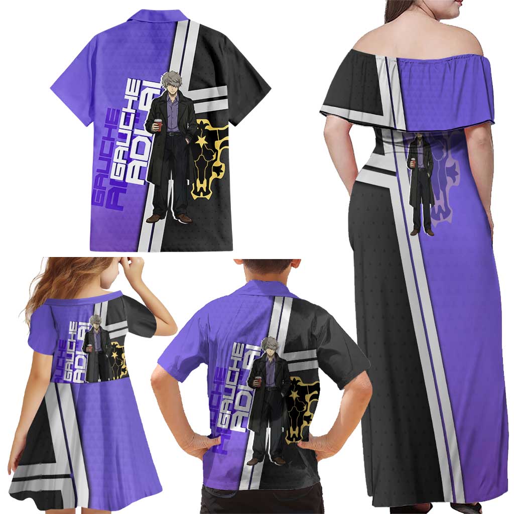 Black Clover Gauche Adlai Family Matching Off Shoulder Maxi Dress and Hawaiian Shirt Anime Illustration Style