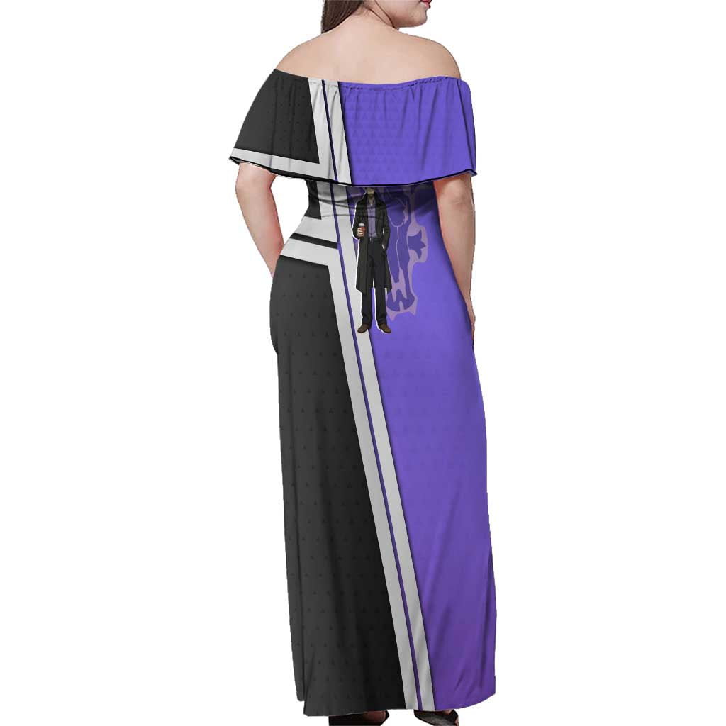 Black Clover Gauche Adlai Family Matching Off Shoulder Maxi Dress and Hawaiian Shirt Anime Illustration Style