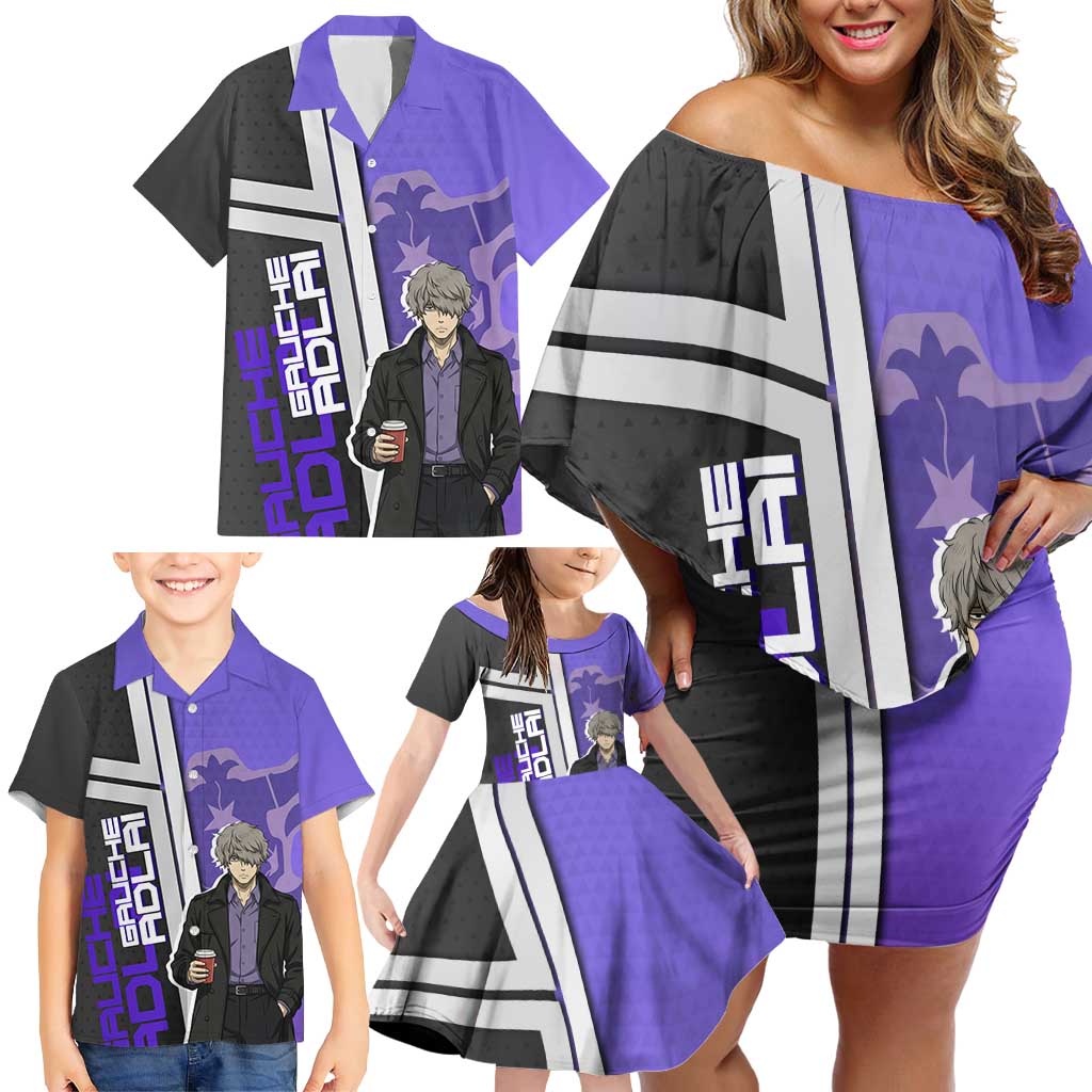 Black Clover Gauche Adlai Family Matching Off Shoulder Short Dress and Hawaiian Shirt Anime Illustration Style
