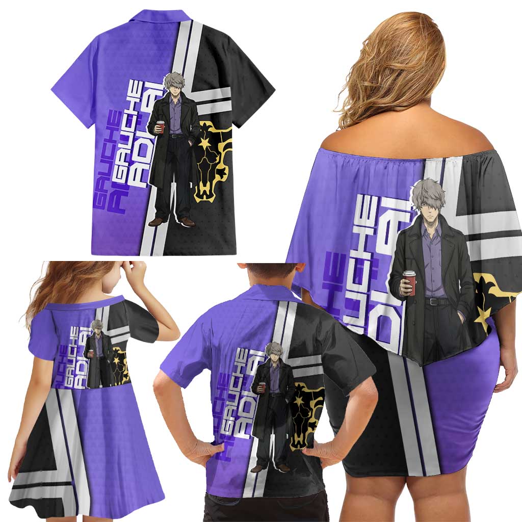 Black Clover Gauche Adlai Family Matching Off Shoulder Short Dress and Hawaiian Shirt Anime Illustration Style