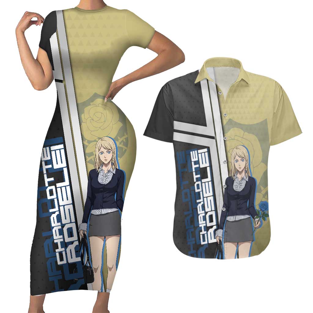 Black Clover Charlotte Roselei Couples Matching Short Sleeve Bodycon Dress and Hawaiian Shirt Anime Illustration Style