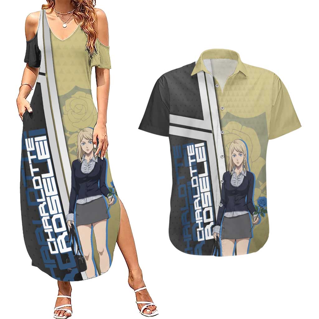 Black Clover Charlotte Roselei Couples Matching Summer Maxi Dress and Hawaiian Shirt Anime Illustration Style
