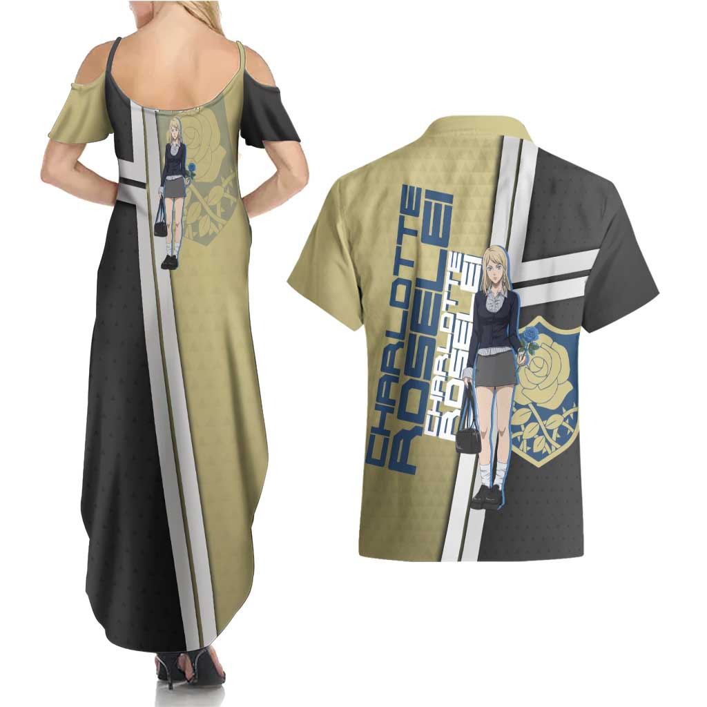 Black Clover Charlotte Roselei Couples Matching Summer Maxi Dress and Hawaiian Shirt Anime Illustration Style