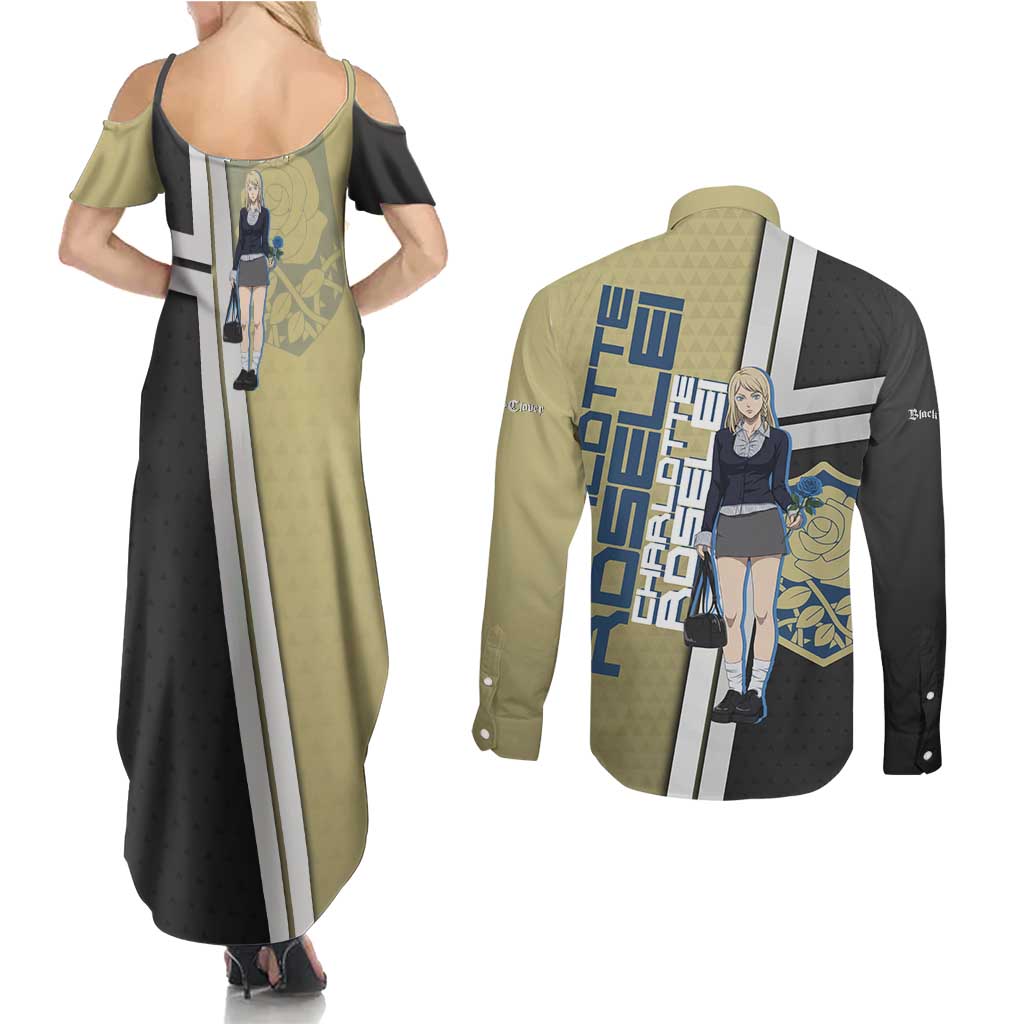 Black Clover Charlotte Roselei Couples Matching Summer Maxi Dress and Long Sleeve Button Shirt Anime Illustration Style