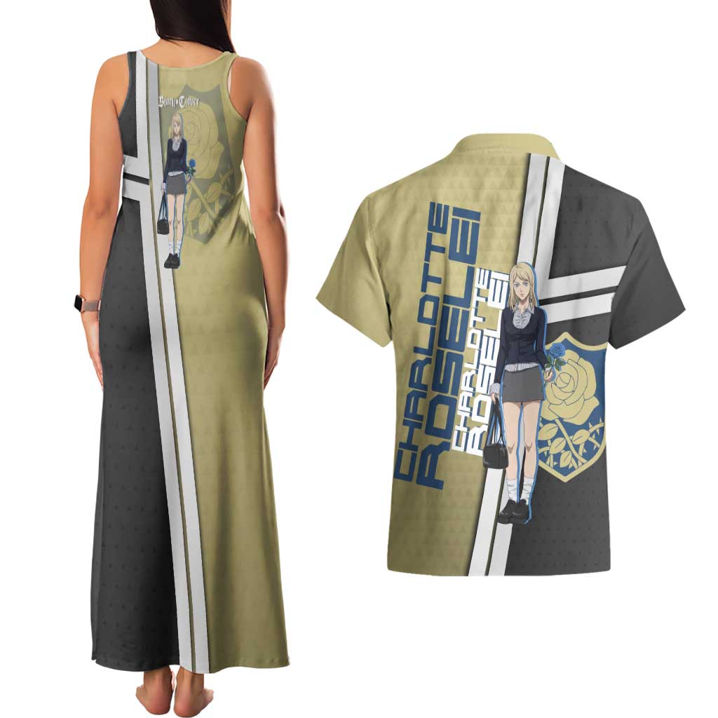 Black Clover Charlotte Roselei Couples Matching Tank Maxi Dress and Hawaiian Shirt Anime Illustration Style