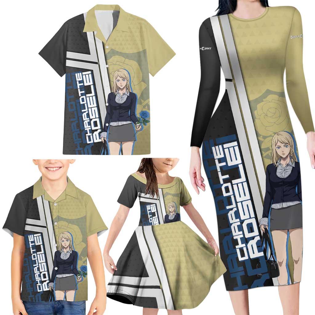 Black Clover Charlotte Roselei Family Matching Long Sleeve Bodycon Dress and Hawaiian Shirt Anime Illustration Style