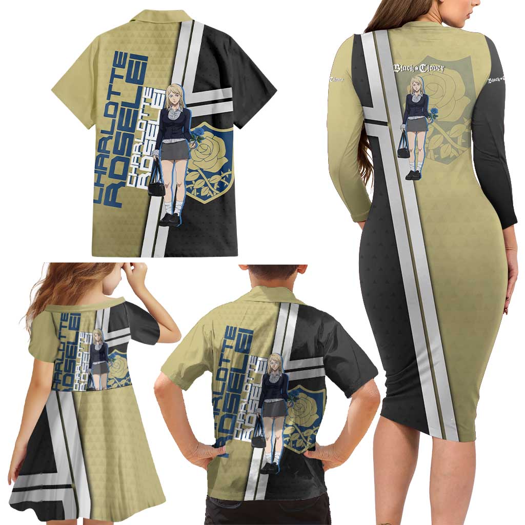 Black Clover Charlotte Roselei Family Matching Long Sleeve Bodycon Dress and Hawaiian Shirt Anime Illustration Style