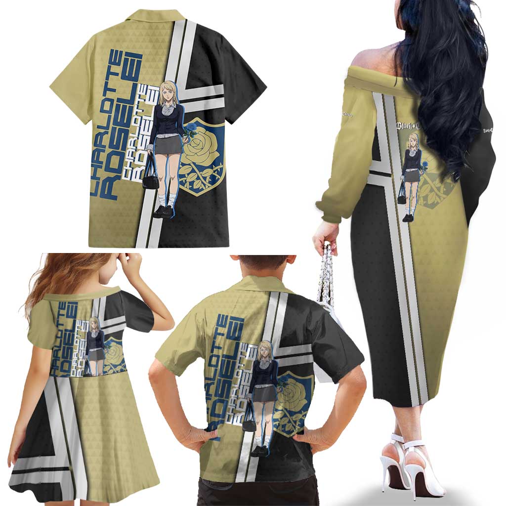 Black Clover Charlotte Roselei Family Matching Off The Shoulder Long Sleeve Dress and Hawaiian Shirt Anime Illustration Style