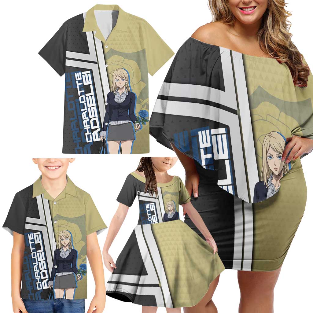 Black Clover Charlotte Roselei Family Matching Off Shoulder Short Dress and Hawaiian Shirt Anime Illustration Style