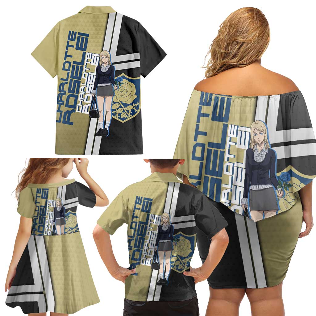 Black Clover Charlotte Roselei Family Matching Off Shoulder Short Dress and Hawaiian Shirt Anime Illustration Style