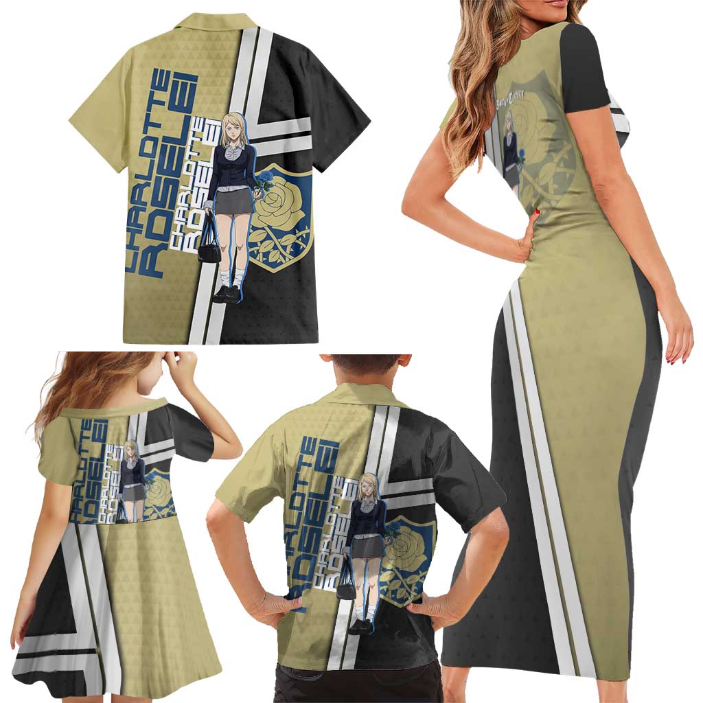 Black Clover Charlotte Roselei Family Matching Short Sleeve Bodycon Dress and Hawaiian Shirt Anime Illustration Style